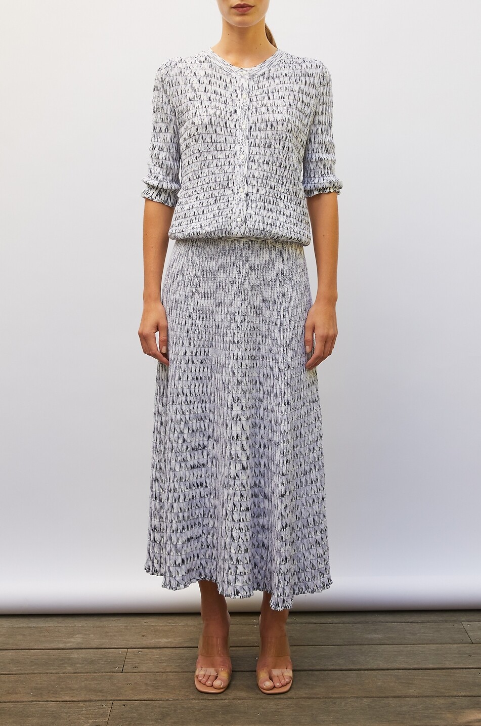 MOLLI Cocktail wool blend flared midi origami knit skirt Women GREY 2