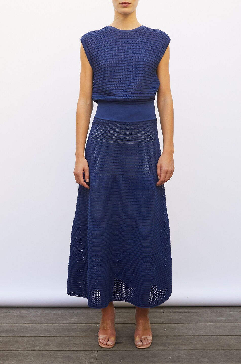 MOLLI Ephemere round neck flared midi dress in knit Women DARK BLUE 3