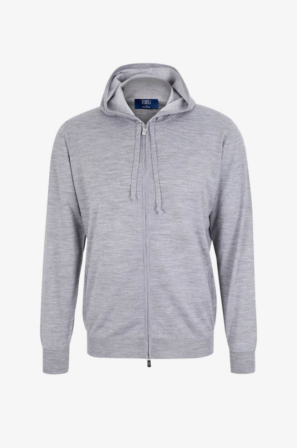 FEDELI Cardigan zippé à capuche chiné en laine vierge Jacob Homme GRIS CLAIR 1
