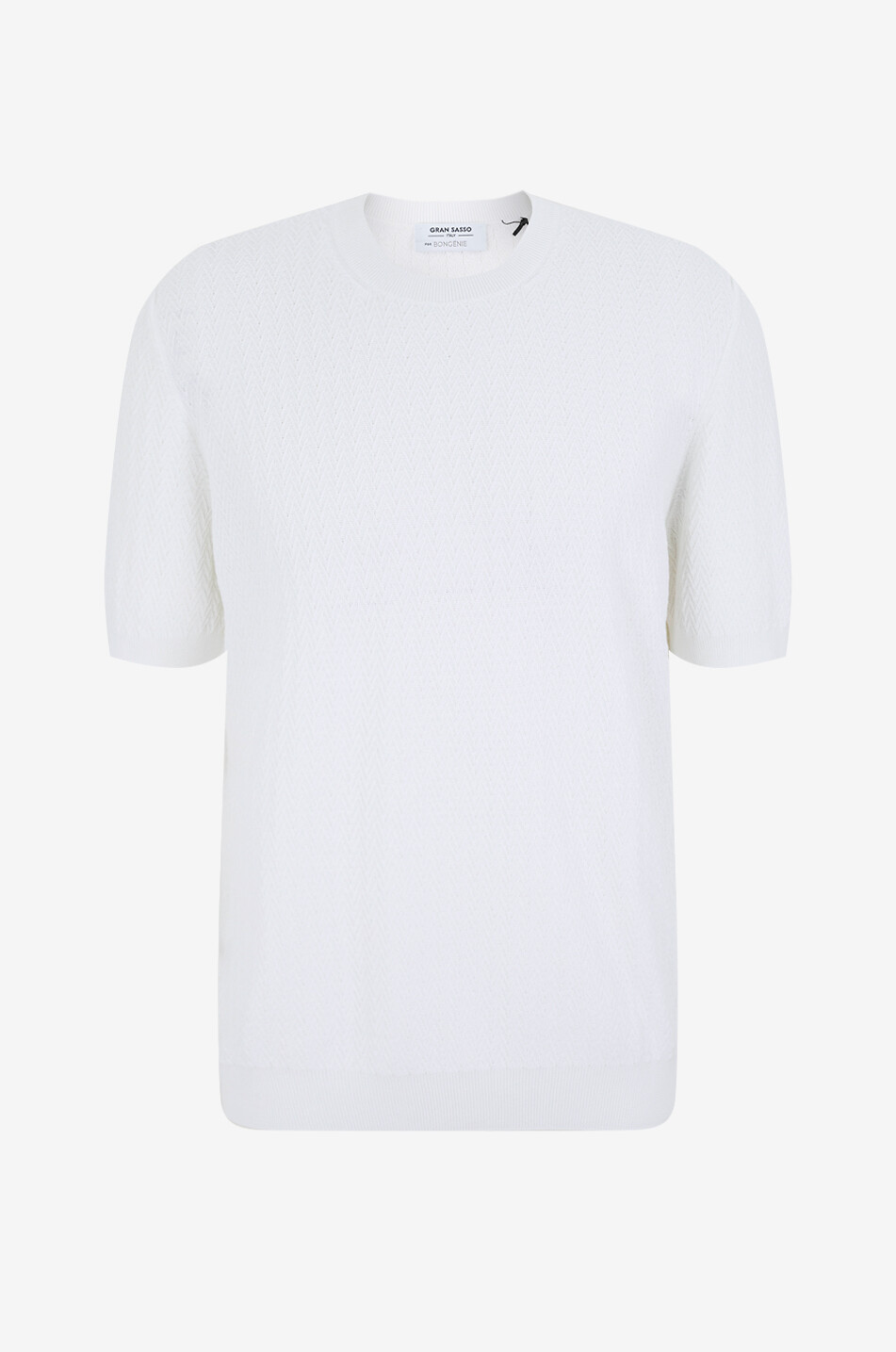 GRAN SASSO Pull en maille chevron de coton à manches courtes Homme BLANC 1
