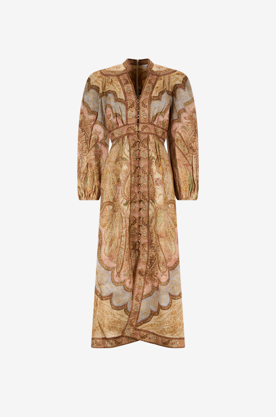 Robe midi évasée à manches bouffantes en lin Wanderlust Plunge