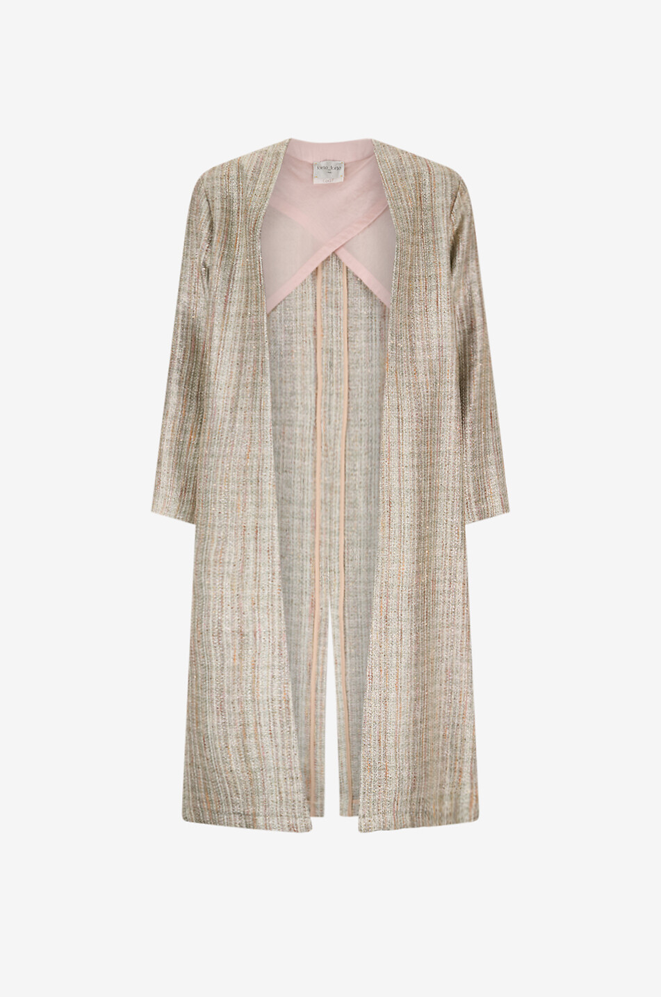 Striped tweed kimono jacket with lurex embellishment