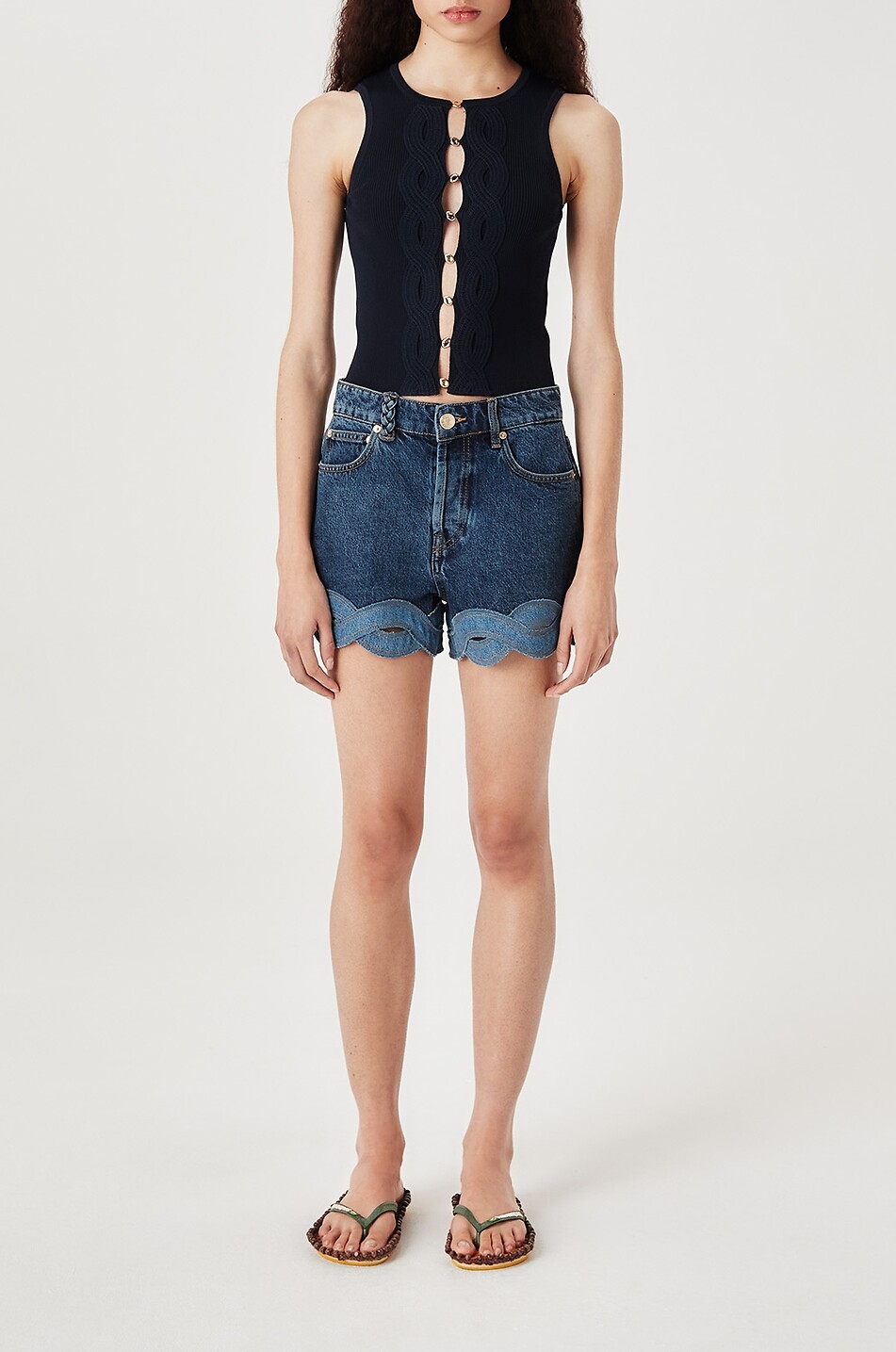 TRESSE PARIS Top sans manches en maille à découpes devant Mirek Femme BLEU FONCE 2