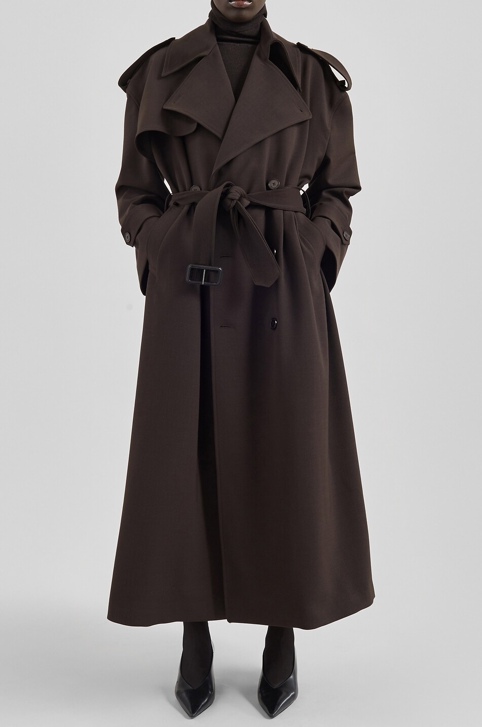 THE FRANKIE SHOP Dursley oversized long virgin wool blend trench coat Women BROWN 2