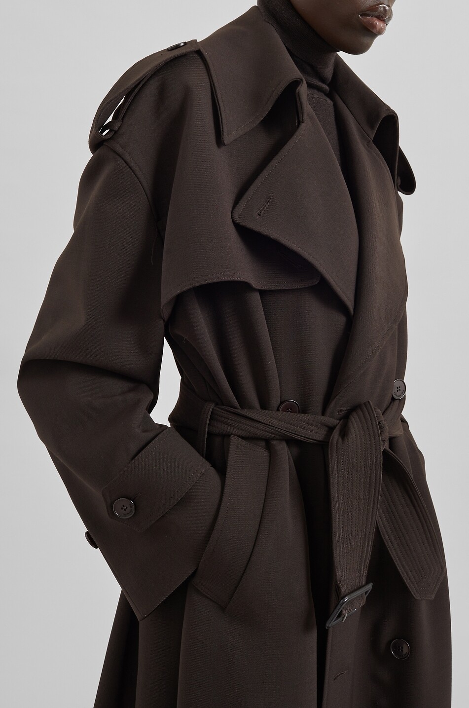 THE FRANKIE SHOP Dursley oversized long virgin wool blend trench coat Women BROWN 6