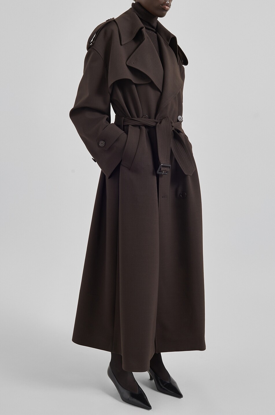 THE FRANKIE SHOP Dursley oversized long virgin wool blend trench coat Women BROWN 7