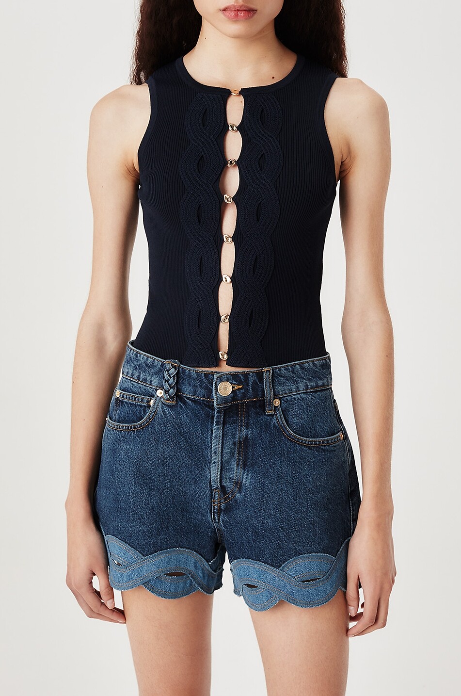 TRESSE PARIS Sarios cut-out denim shorts Women DARK BLUE 6