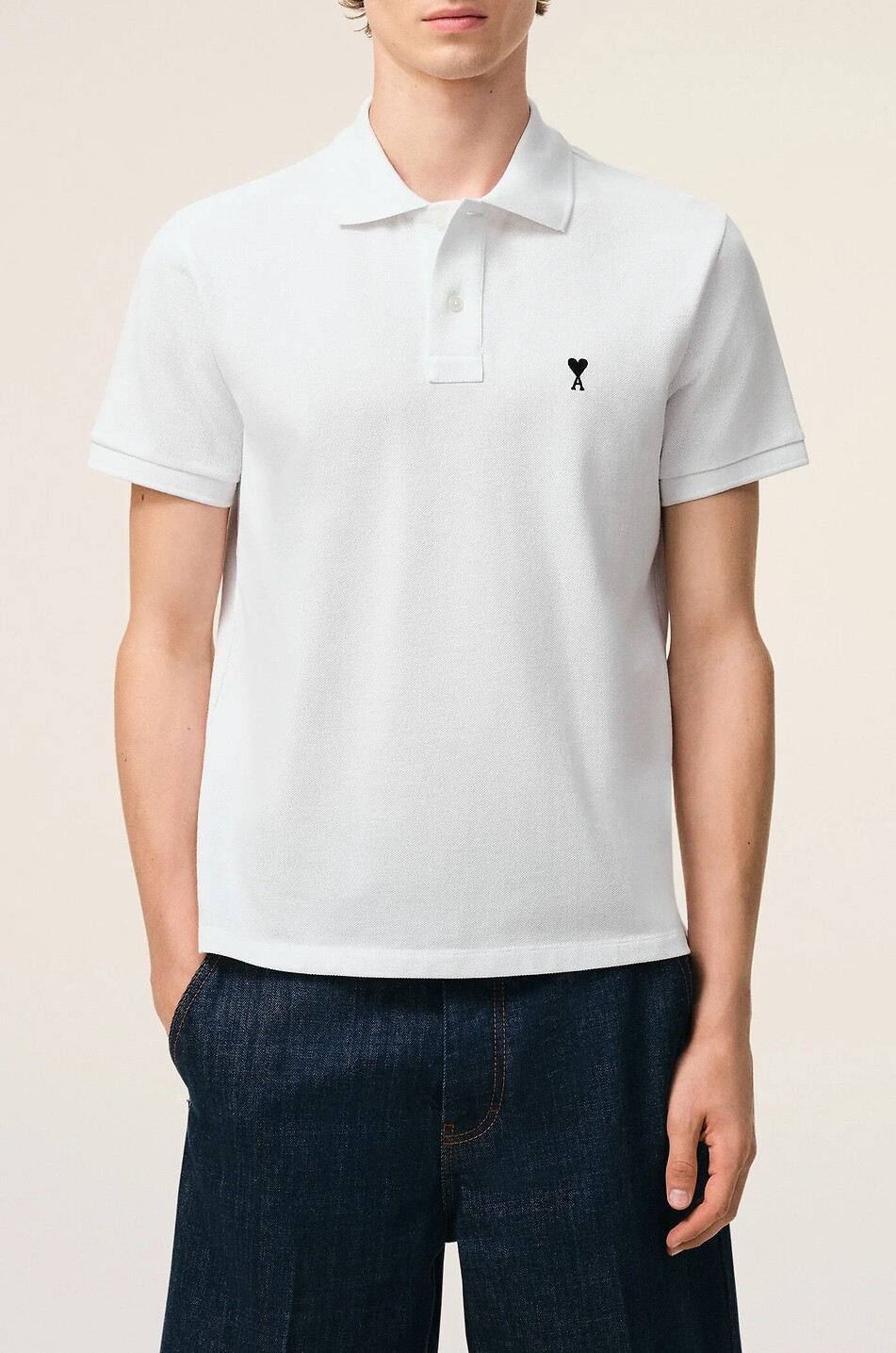 AMI Polo à manches courtes en coton brodé Ami de Coeur Homme BLANC 2