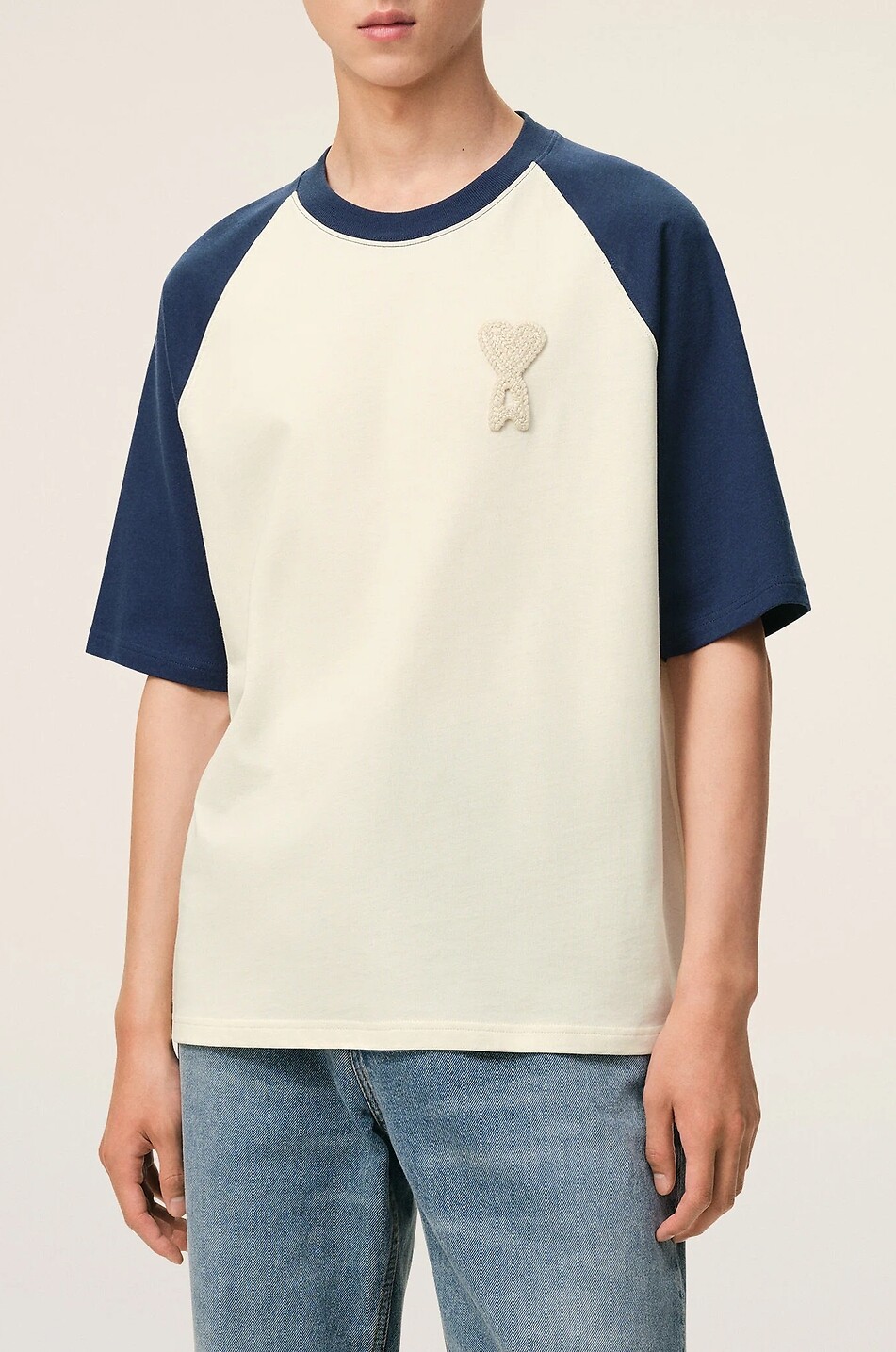 AMI Zweifarbiges T-Shirt mit kurzen Raglanärmeln Ami de Cœur Herren CREMEFARBEN 2