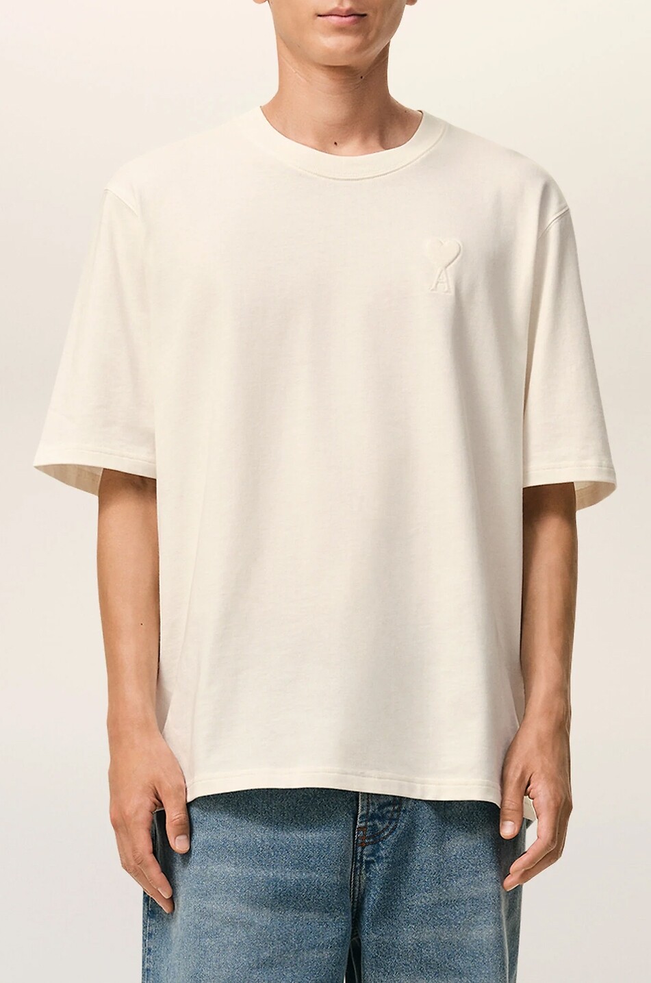 AMI Dickes Jersey-T-Shirt mit Logo Herren CREMEFARBEN 2