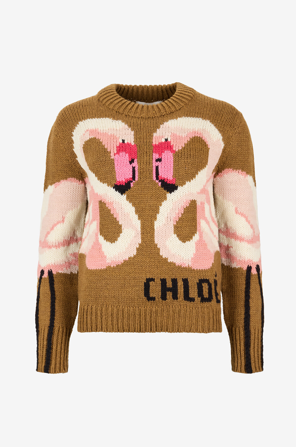 CHLOE Woll-Jacquardpullover mit Rundhalsausschnitt Flamingo Damen BRAUN 1