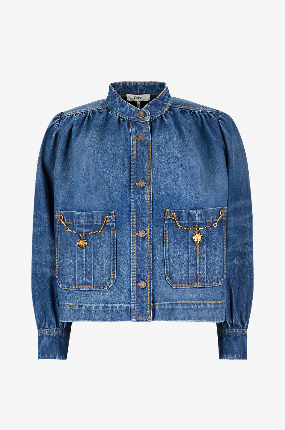 CHLOE Kurze Jeansjacke mit Stehkragen aus Baumwolle Damen BLAU 1