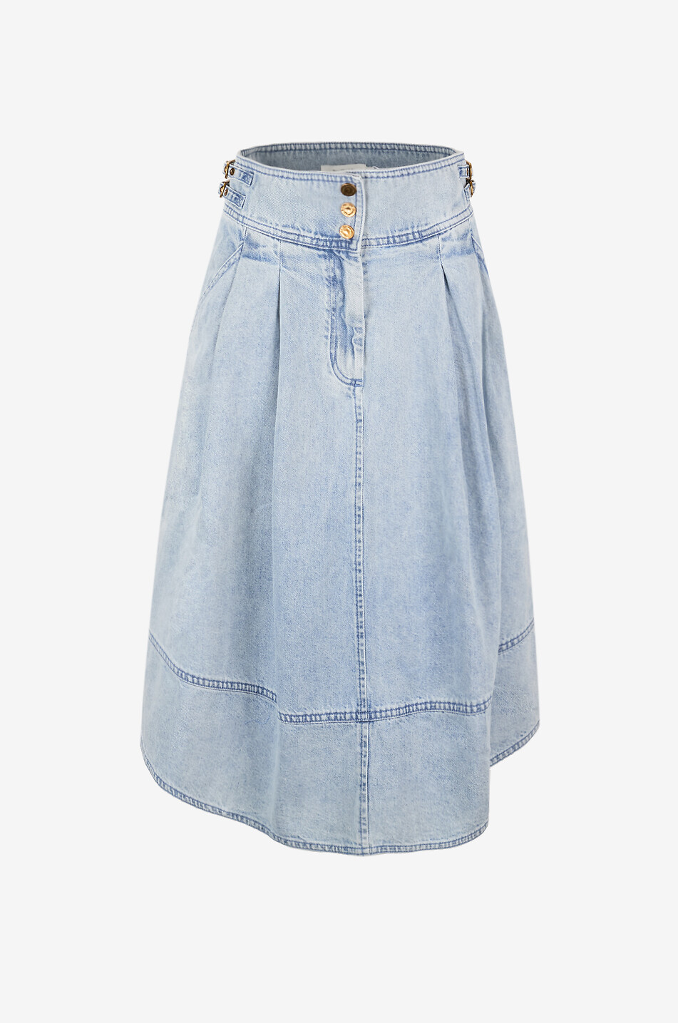 Midi denim skirt with strap