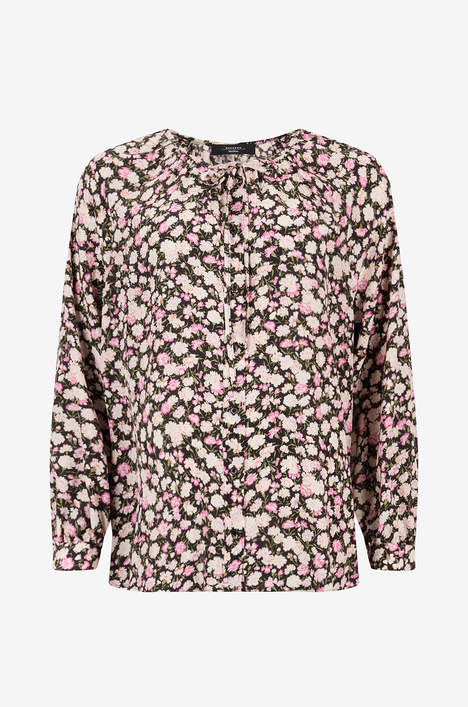 Cinema floral silk blouse with self-tie round neck