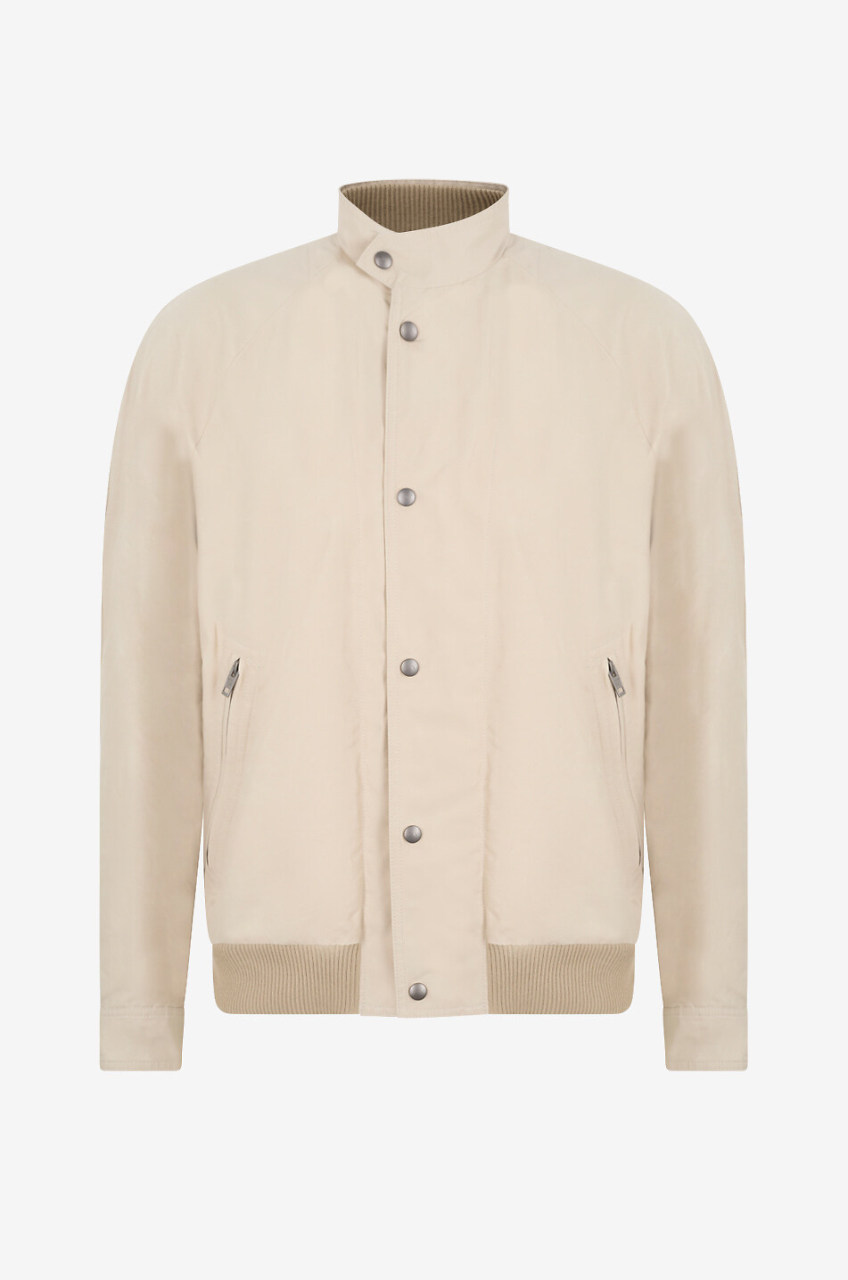 Short stand collar jacket in cotton blend