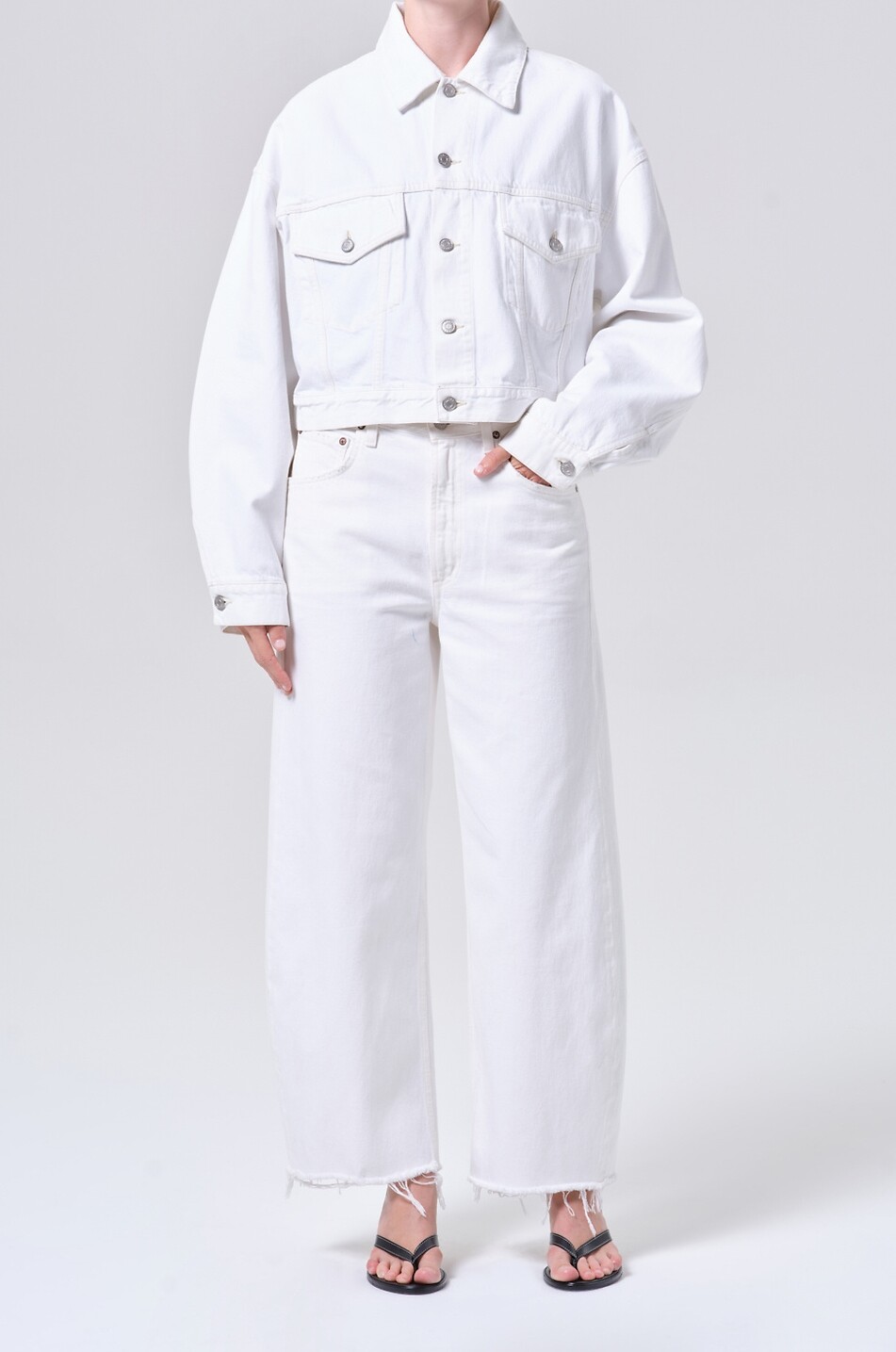 AGOLDE Jean large à taille basse en coton Low Curve Fray Femme BLANC 2