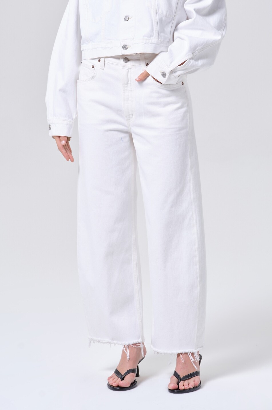 AGOLDE Jean large à taille basse en coton Low Curve Fray Femme BLANC 6