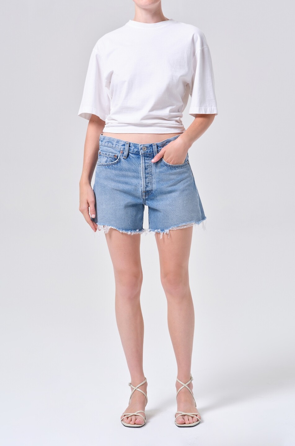 AGOLDE Parker Long regenerative cotton denim shorts Women BLUE 2