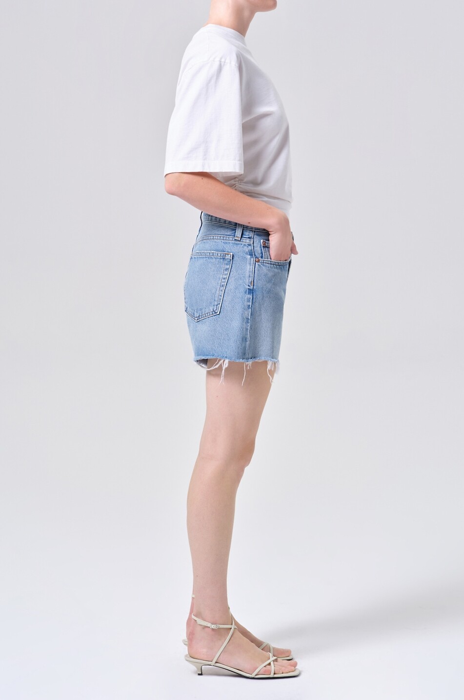 AGOLDE Parker Long regenerative cotton denim shorts Women BLUE 5