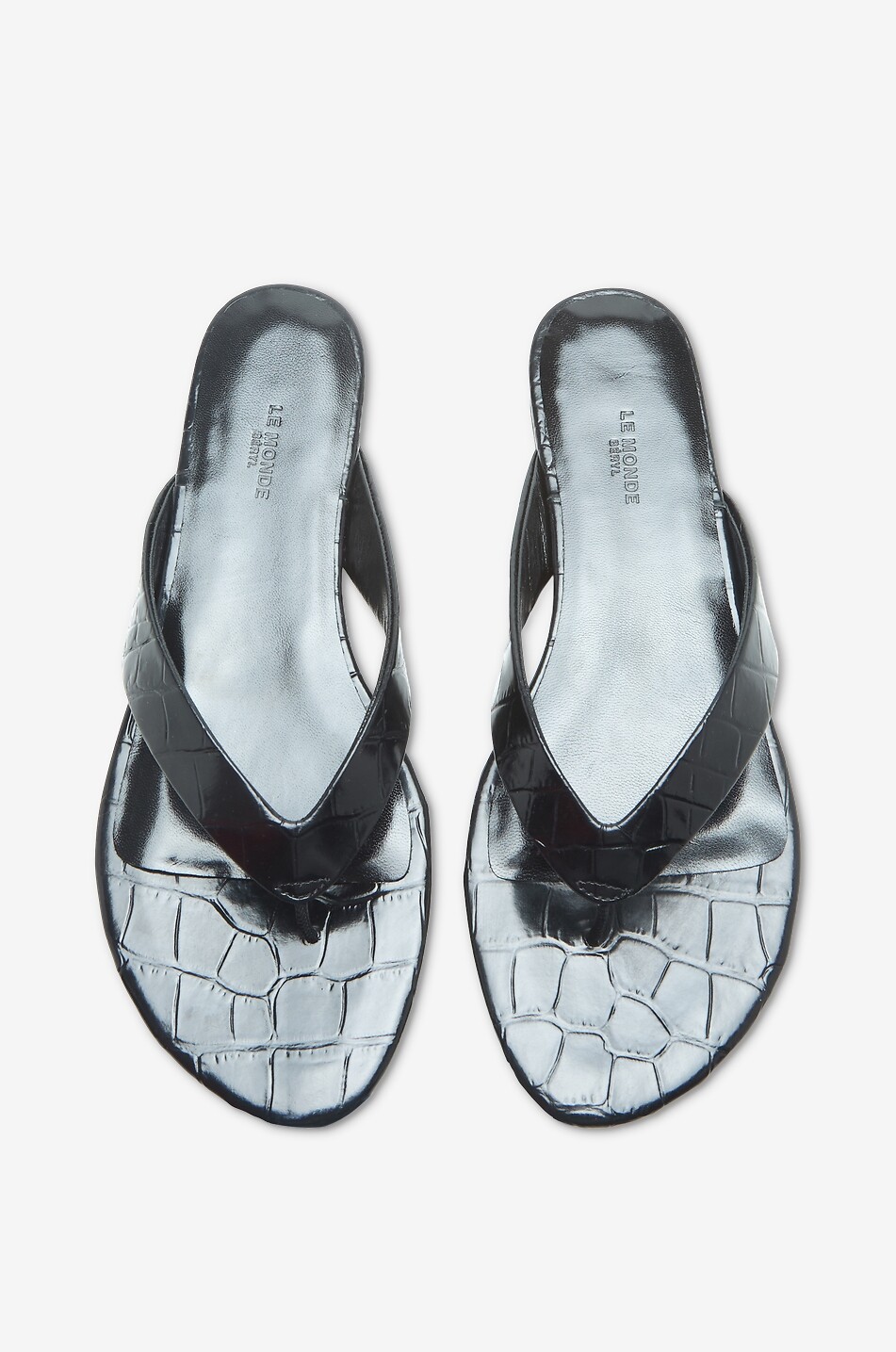 LE MONDE BERYL Crocodile-effect calfskin leather flip-flops Women BLACK 3