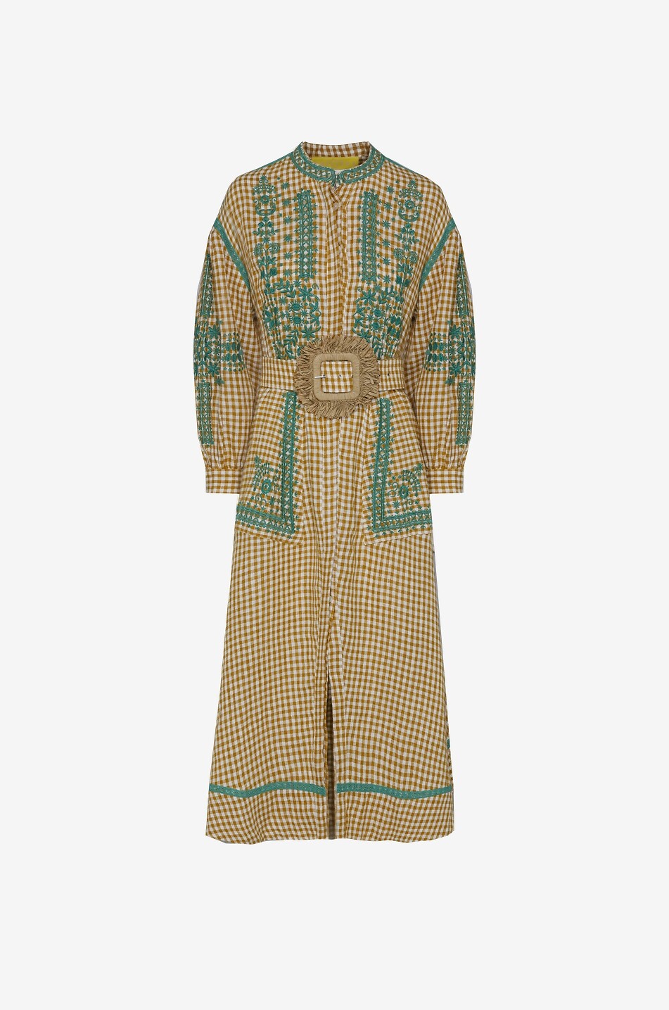 Mindy checked linen flared maxi dress