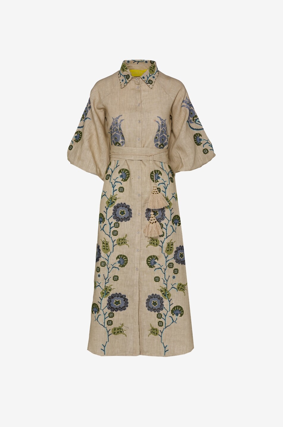 PHILIPPA 1970 René Ecru embroidered linen midi shirt dress Women MULTI COLOURED 1