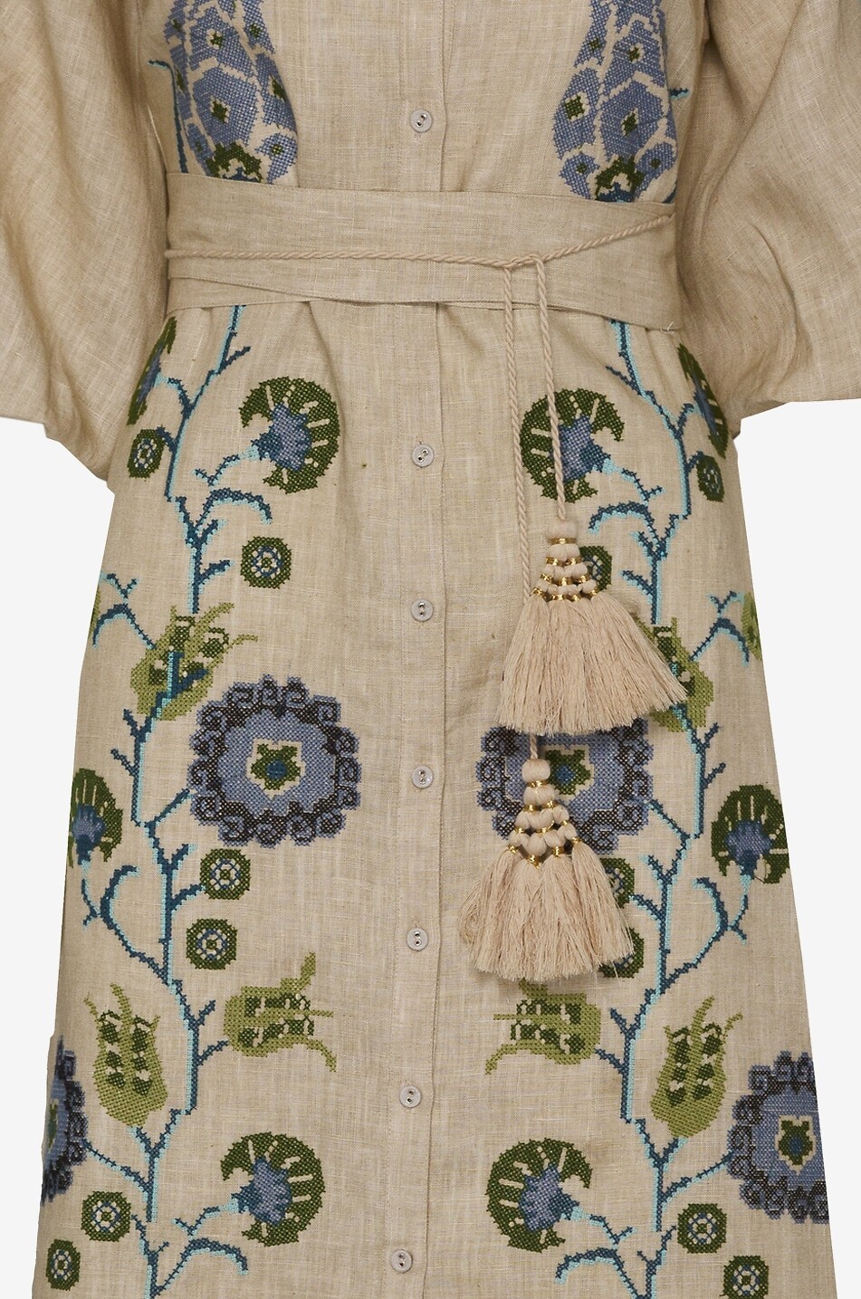 PHILIPPA 1970 René Ecru embroidered linen midi shirt dress Women MULTI COLOURED 3