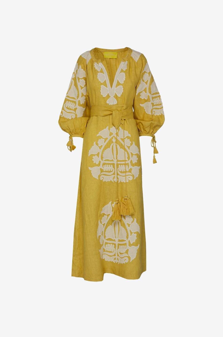 PHILIPPA 1970 Langes Kleid aus besticktem Leinen mit Puffärmeln Keira Damen BUNT 1