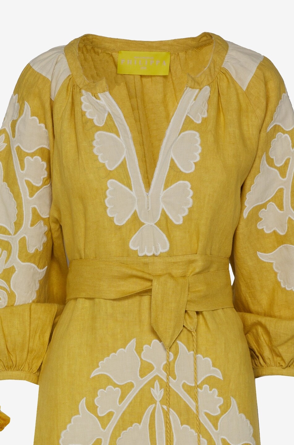 PHILIPPA 1970 Langes Kleid aus besticktem Leinen mit Puffärmeln Keira Damen BUNT 3