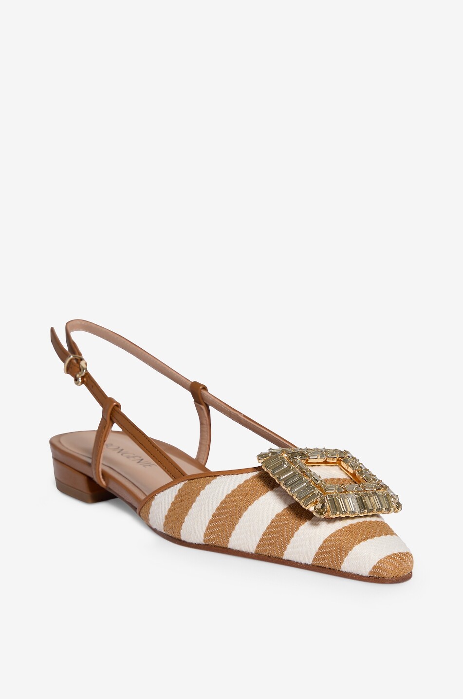 BONGÉNIE Ballerines à bride arrière en toile rayée Miga Femme MARRON CLAIR 1