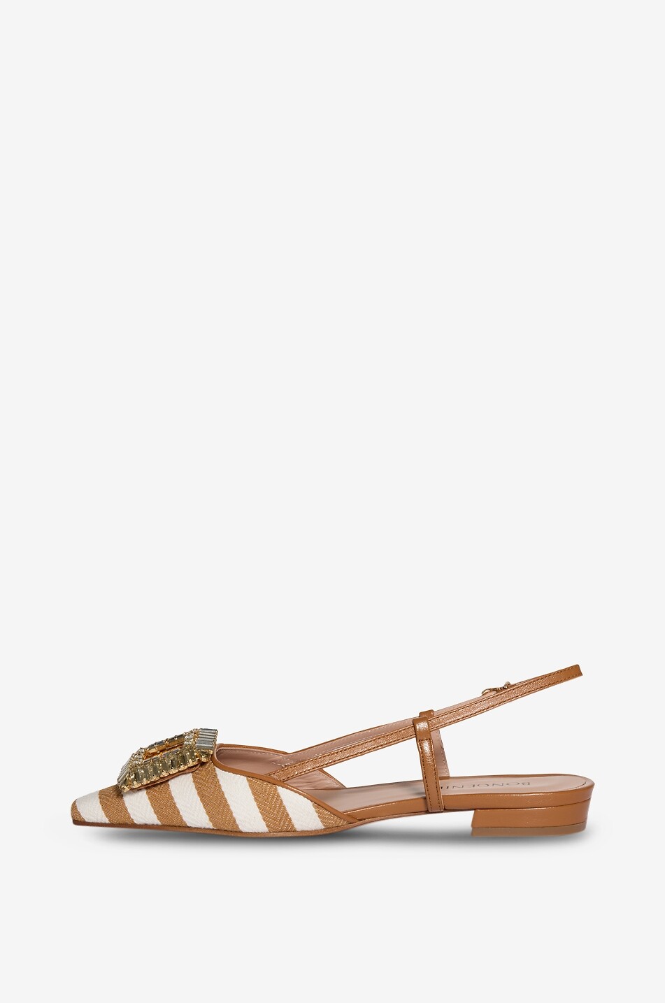 BONGÉNIE Ballerines à bride arrière en toile rayée Miga Femme MARRON CLAIR 3