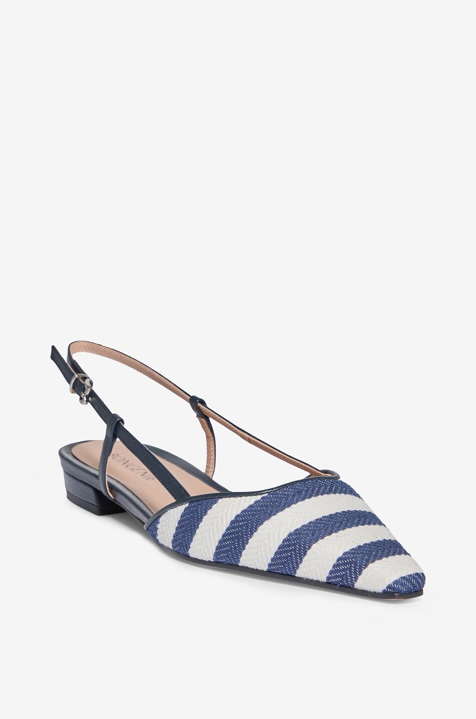 BONGÉNIE Ballerines à bride arrière en toile rayée Gari Femme BLEU FONCE 1