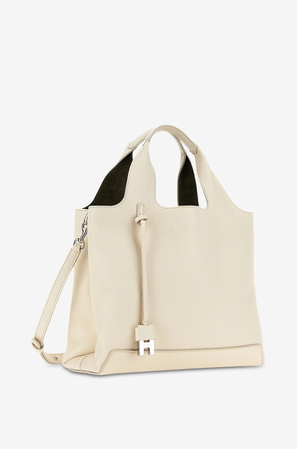 HOGAN Shopping H-Fob Small grained leather tote bag Women EGGSHELL 2