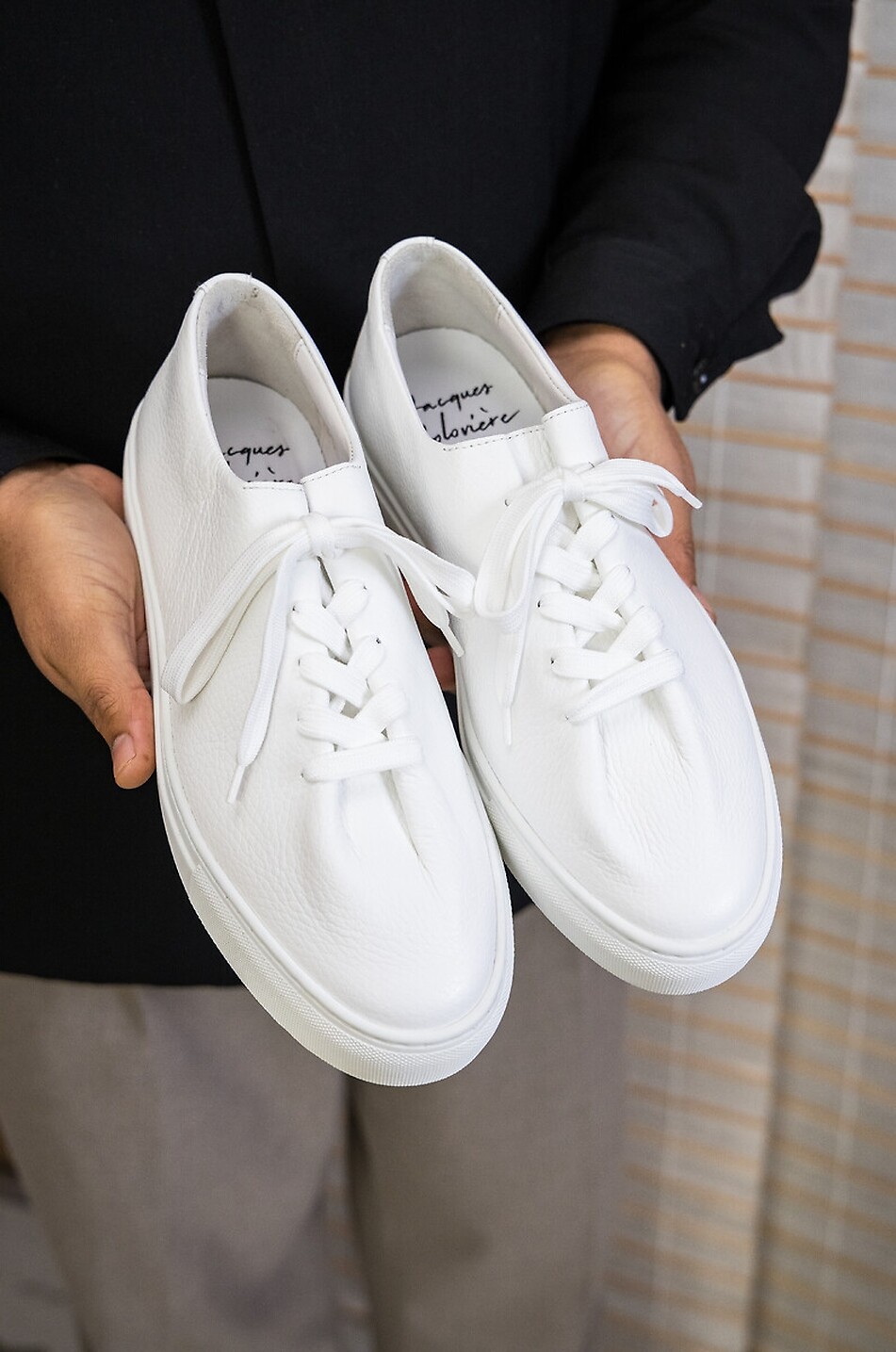 JACQUES SOLOVIERE Hervé grained leather low-top lace-up sneakers Men WHITE 4