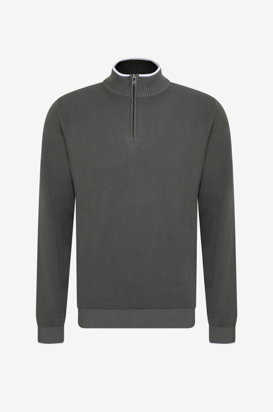 FEDELI Favonio Bahamas half-zip cotton jumper with stand-up collar Men DARK GREEN 1