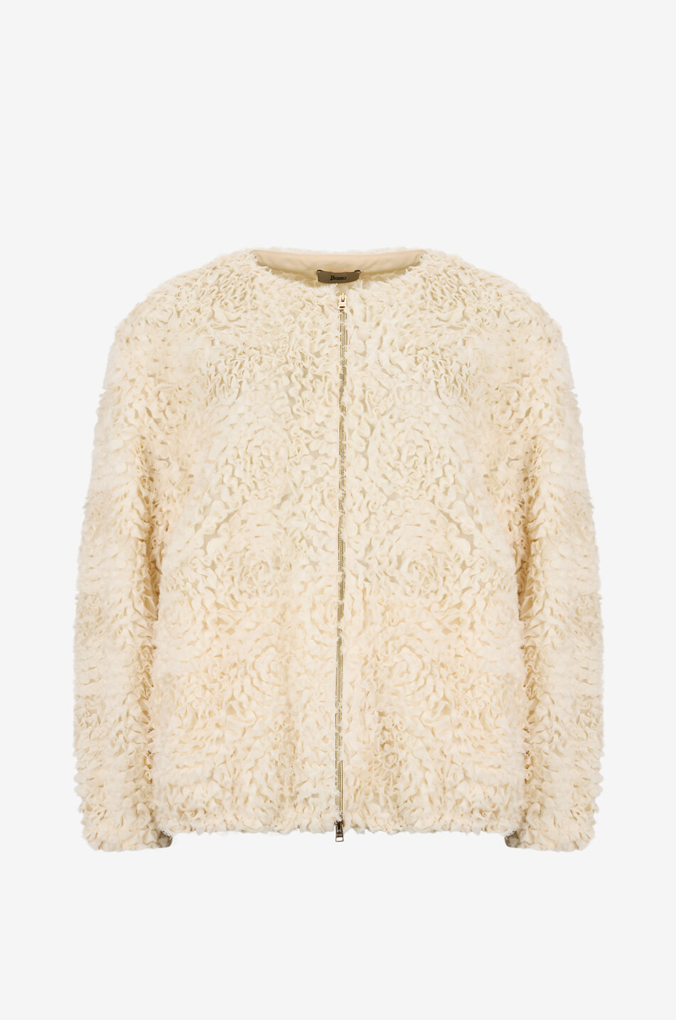 Lightweight short round-neck jacket with tulle embellishment