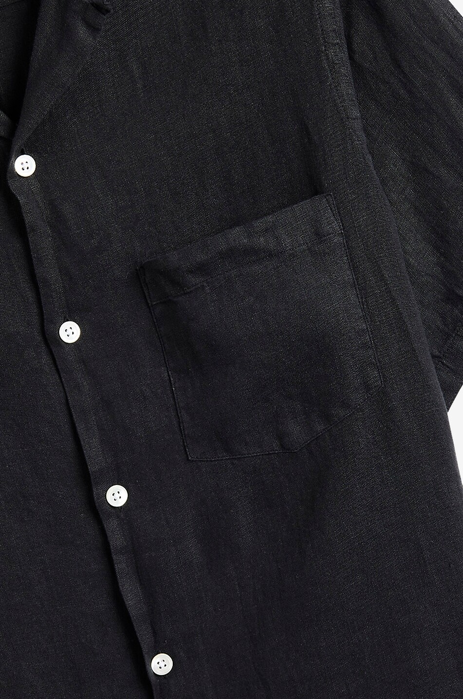 PORTUGUESE FLANNEL Kurzarm-Hemd aus Leinen Camp Collar Herren SCHWARZ 3