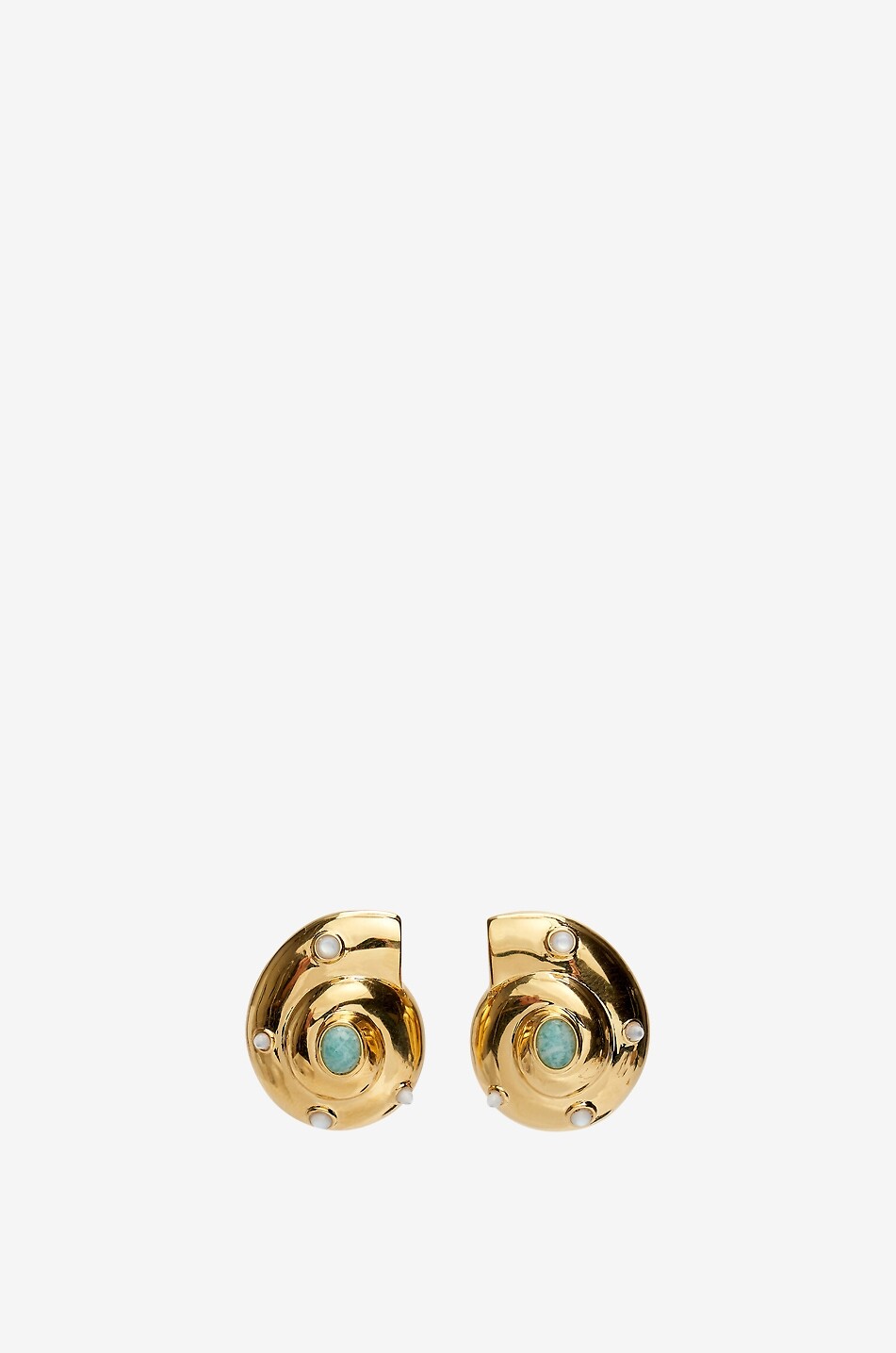 Clous d'oreilles dorés ornés d'amazonite et nacre Nautilus
