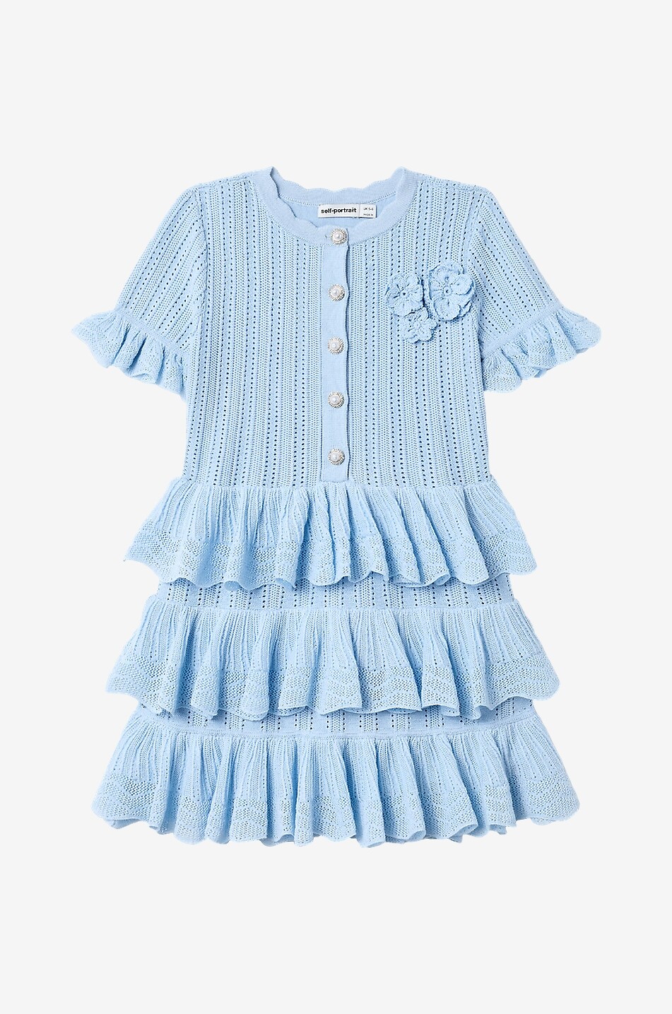 SELF PORTRAIT Girls' short tiered-flounced knit dress Girl LIGHT BLUE 1