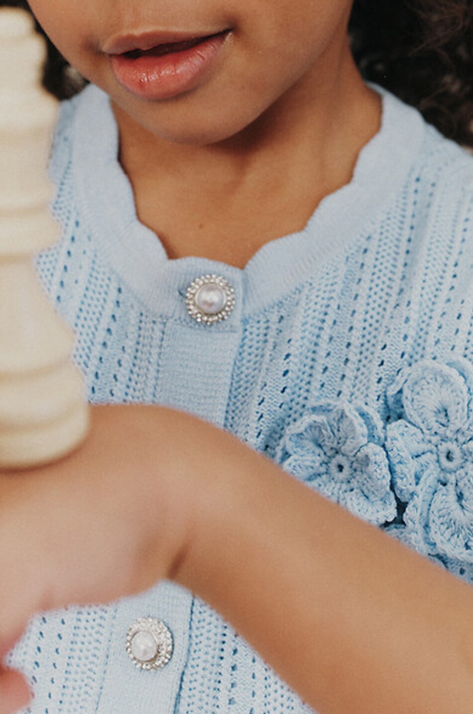 SELF PORTRAIT Girls' short tiered-flounced knit dress Girl LIGHT BLUE 3