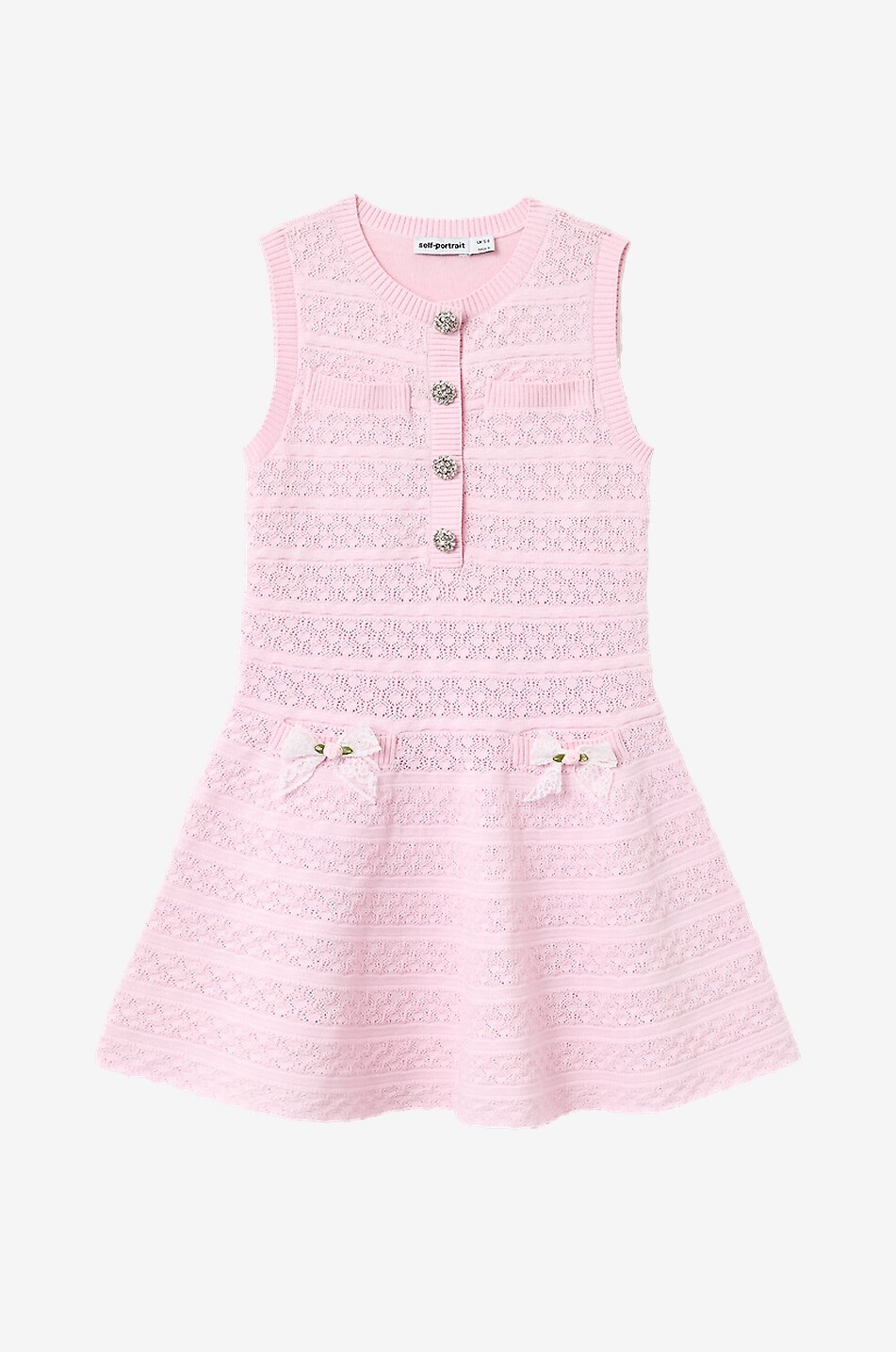 SELF PORTRAIT Lace bow adorned girls' openwork knit sleeveless mini dress Girl LIGHT PINK 1