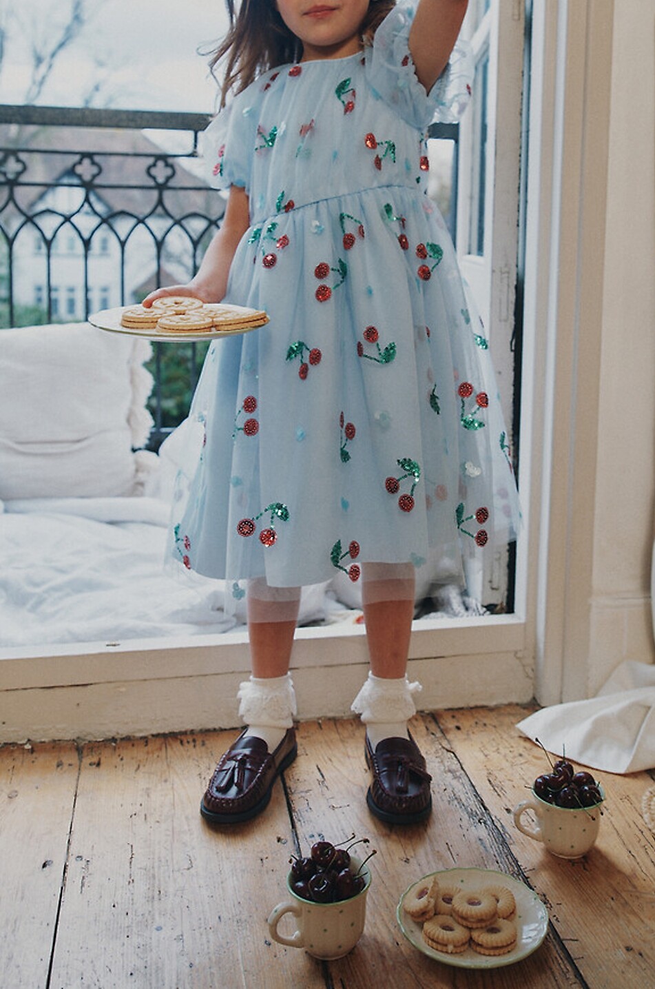 SELF PORTRAIT Mädchen-Kleid aus Tüll mit Pailletten Mädchen HELLBLAU 2