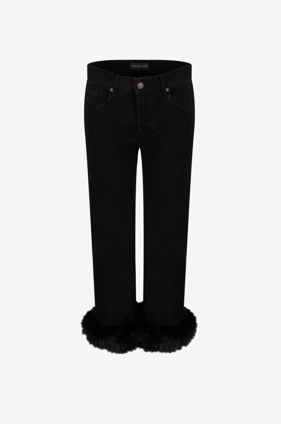 Ausgestellte Capri-Jeans mit Kunstpelz-Borte
