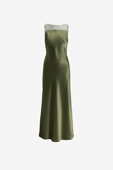 Casette Artichoke long silk satin dress - REFORMATION - GREEN - Bongnie Casette Artichoke long silk satin dress - REFORMATION - GREEN - Bongnie