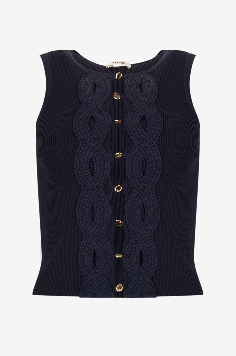 TRESSE PARIS Top sans manches en maille à découpes devant Mirek Femme BLEU FONCE 1