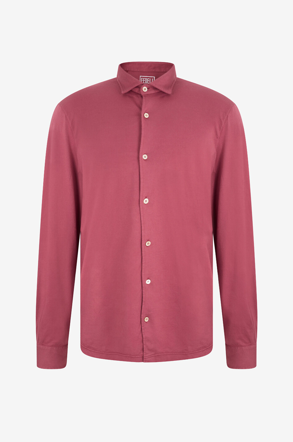 FEDELI Langarm-Hemd aus Baumwolljersey Giza Dusty Herren MITTELROT 1