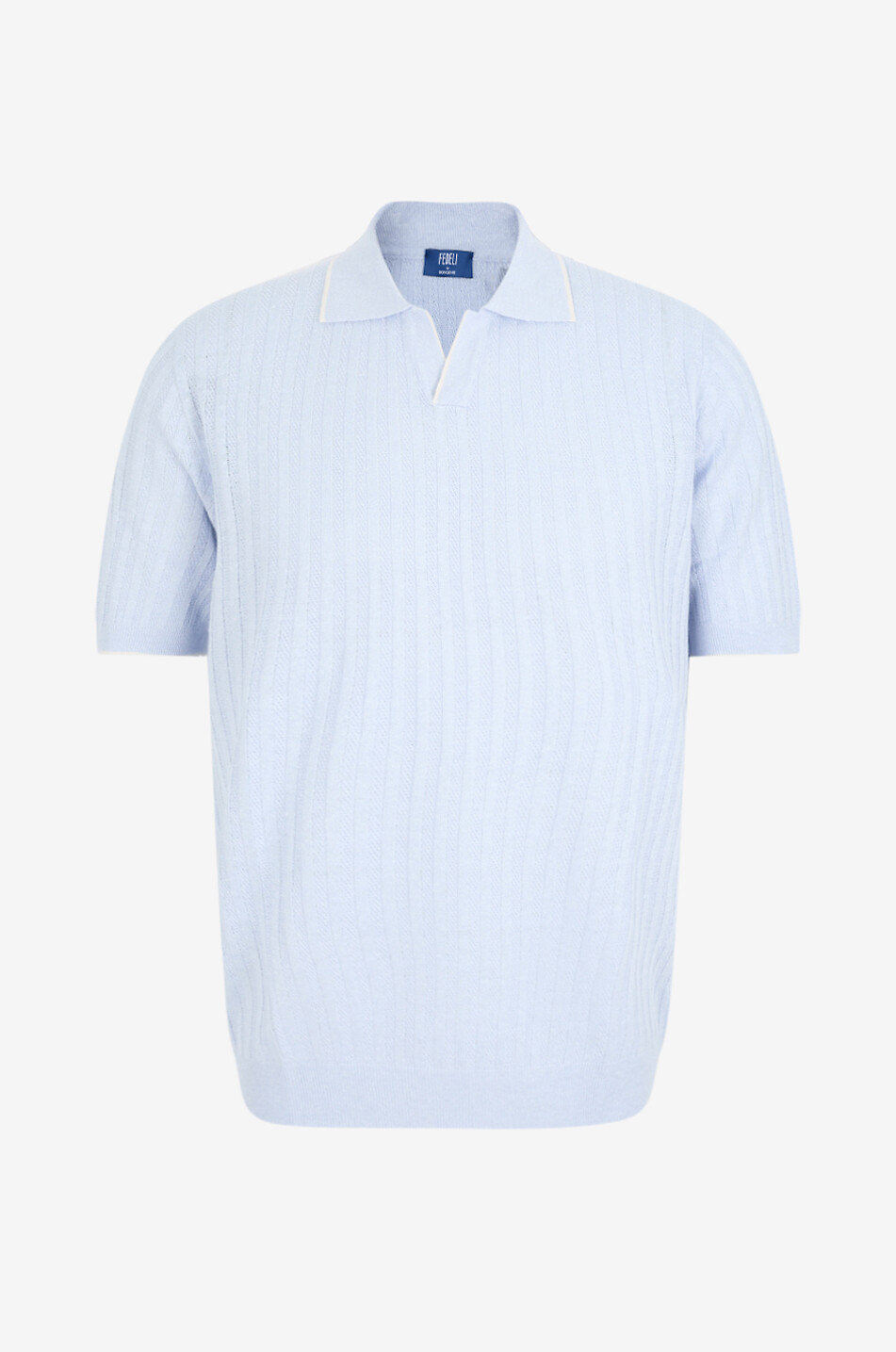 FEDELI Kurzarm-Strick-Polohemd mit Streifen Soul Herren HELLBLAU 1