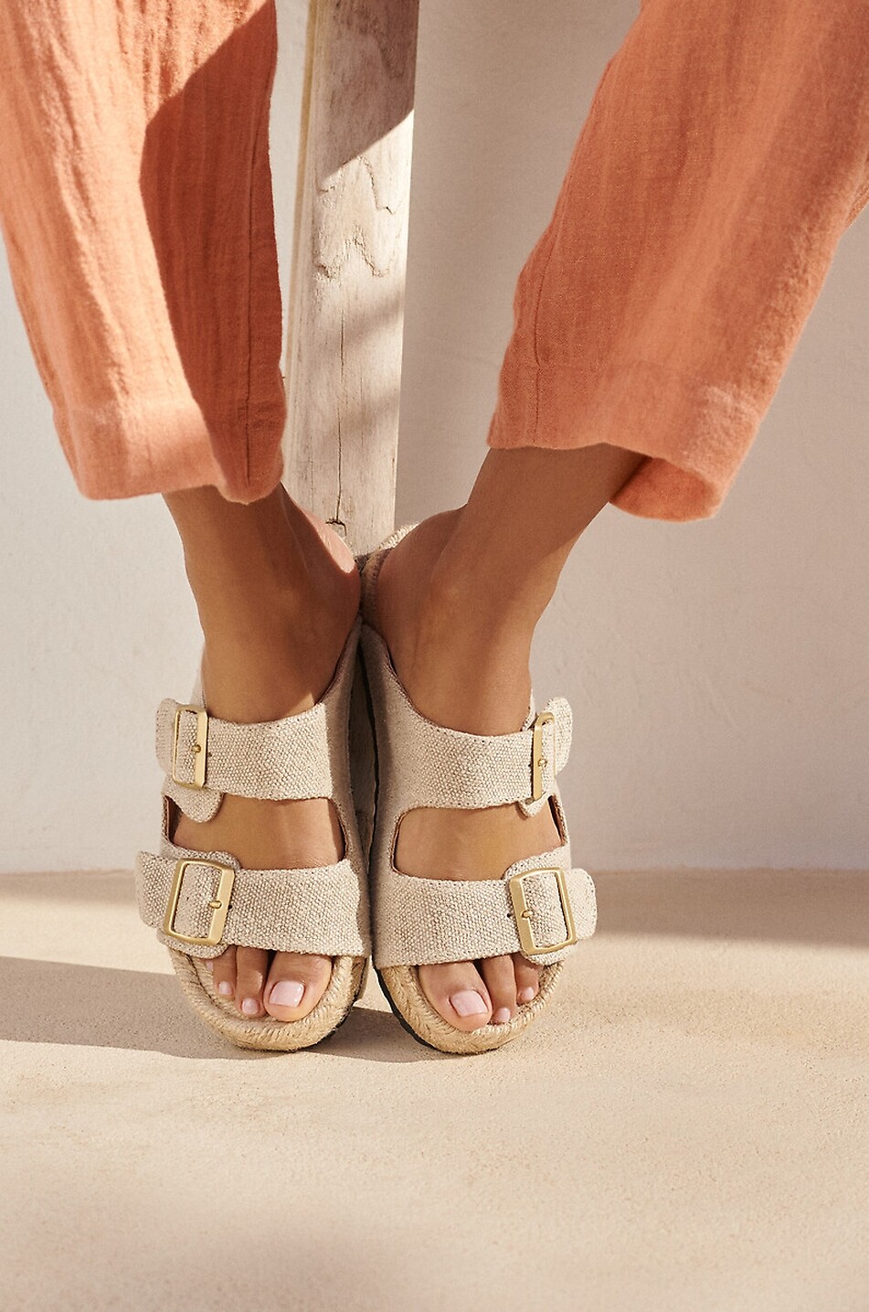 MANEBI Nordic flat organic hemp sandals with double buckle Women BEIGE 5