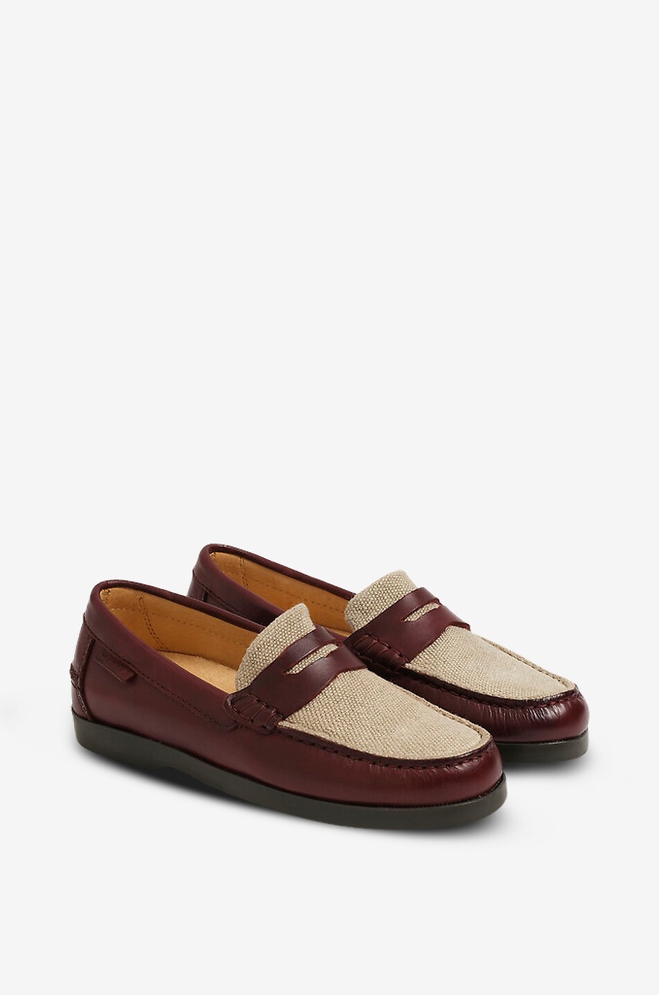 MANEBI Mocassins en cuir et toile de coton Femme MARRON 1