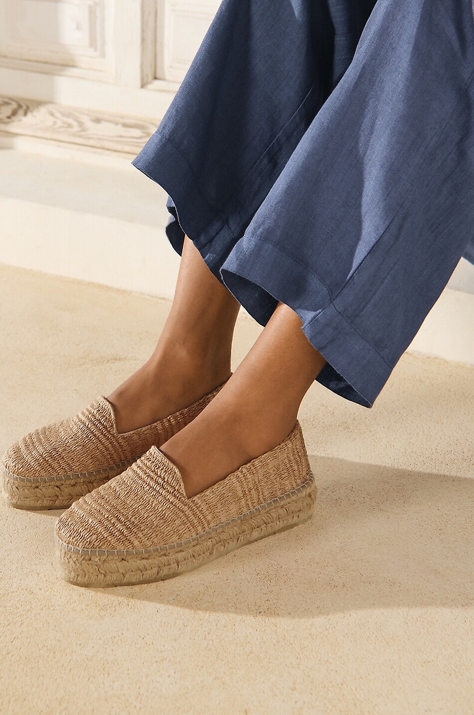 MANEBI Raffia Stripes Double Sole woven platform espadrilles Women BEIGE 3